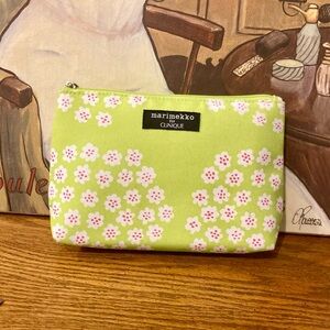 Marimekko x Clinique Lime Green Floral Cosmetic Bag